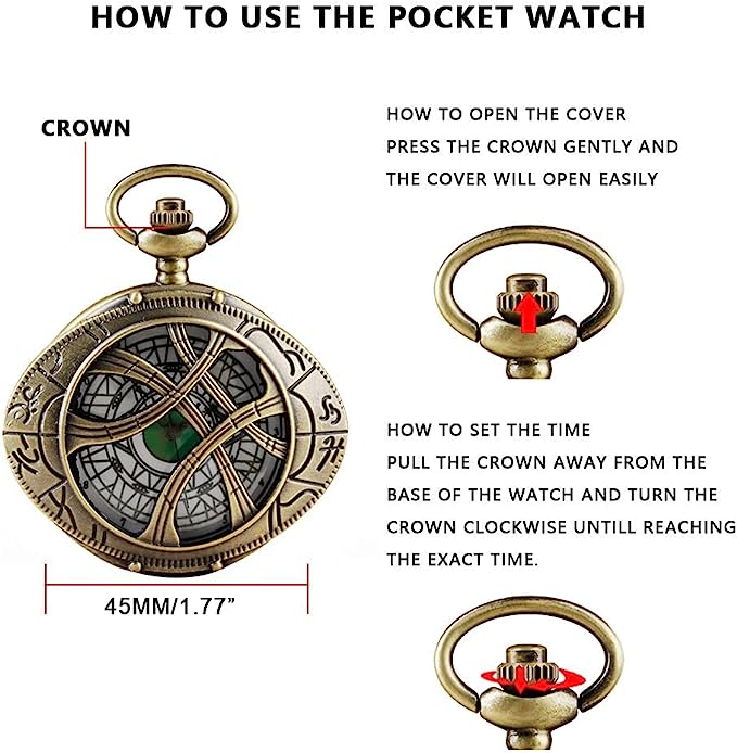 Pocket Watch Quartz Necklace Marvel Dr. Strange Eye of Agamotto accessories ساعة جيب كوارتز مارفل دكتور سترينج عين أغاموتو
