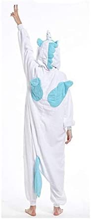 Onesies  ملابس وحيد القرن أبيض كوسبلاي ملابس تنكريه بيجامة قطعة واحدة بتصميم حيوانات للكبار ملابس نوم بقلنسوة، ملابس منزل للهالوين والاحتفالات