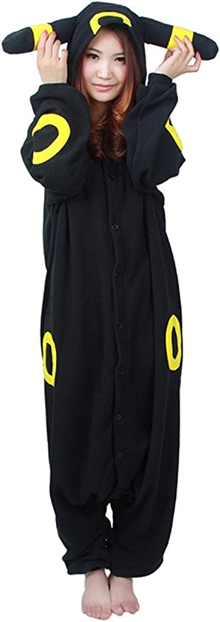 Onesies  ملابس بوكيمون أسود وأصفر كوسبلاي ملابس تنكريه بيجامة قطعة واحدة بتصميم حيوانات للكبار ملابس نوم بقلنسوة، ملابس منزل للهالوين والاحتفالات