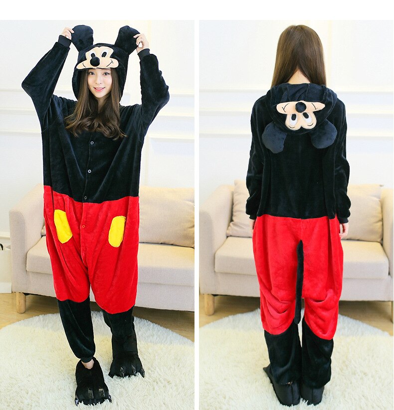 Onesies  ملابس ميكي ماوس كوسبلاي ملابس تنكريه بيجامة قطعة واحدة بتصميم حيوانات للكبار ملابس نوم بقلنسوة، ملابس منزل للهالوين والاحتفالات