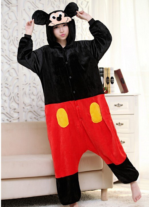 Onesies  ملابس ميكي ماوس كوسبلاي ملابس تنكريه بيجامة قطعة واحدة بتصميم حيوانات للكبار ملابس نوم بقلنسوة، ملابس منزل للهالوين والاحتفالات