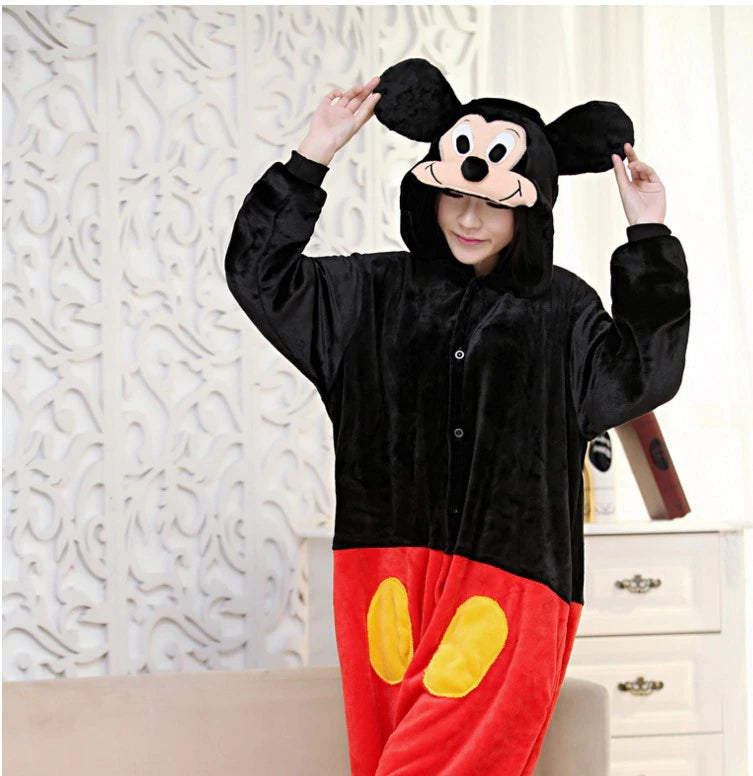 Onesies  ملابس ميكي ماوس كوسبلاي ملابس تنكريه بيجامة قطعة واحدة بتصميم حيوانات للكبار ملابس نوم بقلنسوة، ملابس منزل للهالوين والاحتفالات