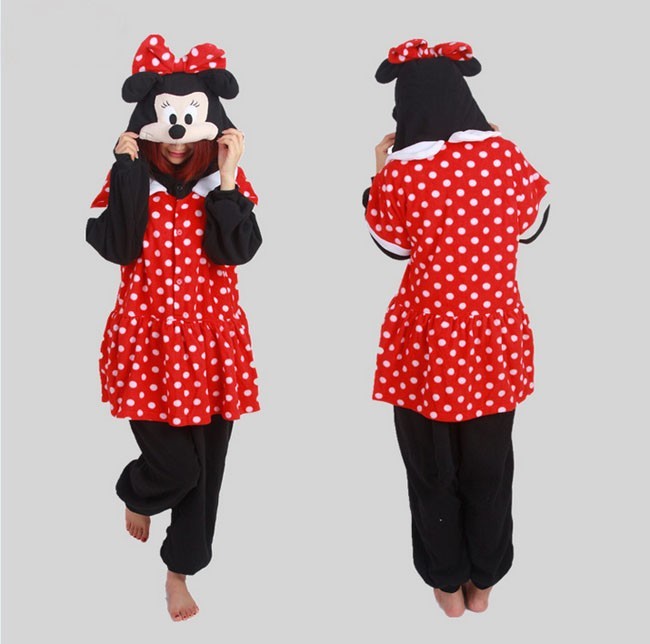 Onesies  ملابس ميني ماوس كوسبلاي ملابس تنكريه بيجامة قطعة واحدة بتصميم حيوانات للكبار ملابس نوم بقلنسوة، ملابس منزل للهالوين والاحتفالات