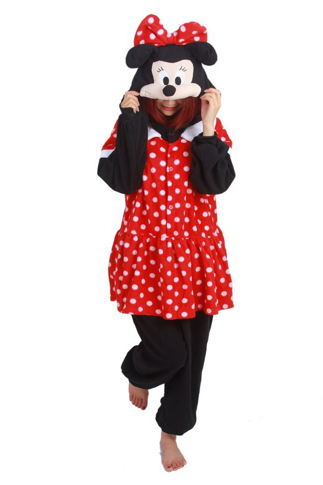 Onesies  ملابس ميني ماوس كوسبلاي ملابس تنكريه بيجامة قطعة واحدة بتصميم حيوانات للكبار ملابس نوم بقلنسوة، ملابس منزل للهالوين والاحتفالات