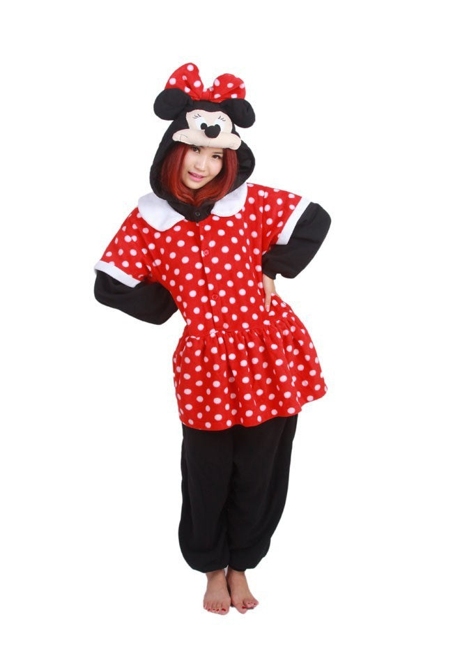 Onesies  ملابس ميني ماوس كوسبلاي ملابس تنكريه بيجامة قطعة واحدة بتصميم حيوانات للكبار ملابس نوم بقلنسوة، ملابس منزل للهالوين والاحتفالات