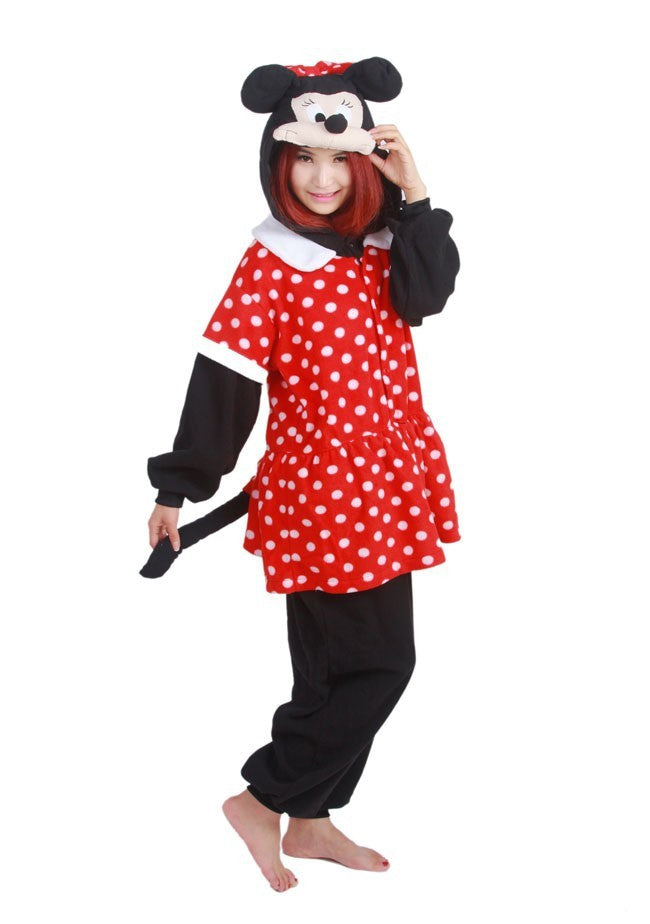 Onesies  ملابس ميني ماوس كوسبلاي ملابس تنكريه بيجامة قطعة واحدة بتصميم حيوانات للكبار ملابس نوم بقلنسوة، ملابس منزل للهالوين والاحتفالات
