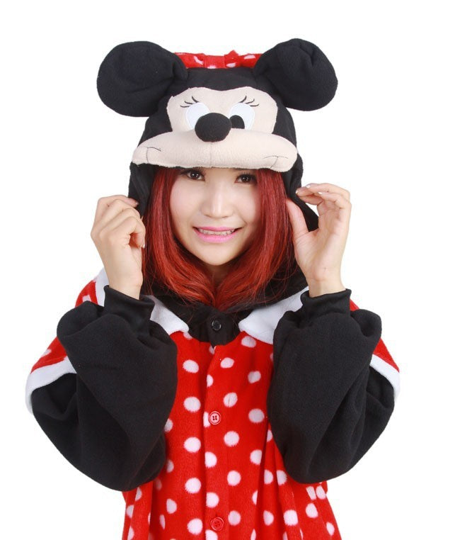 Onesies  ملابس ميني ماوس كوسبلاي ملابس تنكريه بيجامة قطعة واحدة بتصميم حيوانات للكبار ملابس نوم بقلنسوة، ملابس منزل للهالوين والاحتفالات
