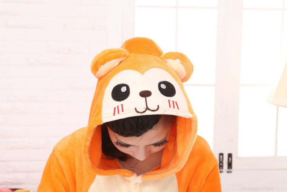 Onesies ملابس دبدوب برتقالي كوسبلاي ملابس تنكريه بيجامة قطعة واحدة بتصميم حيوانات للكبار ملابس نوم بقلنسوة، ملابس منزل للهالوين والاحتفالات