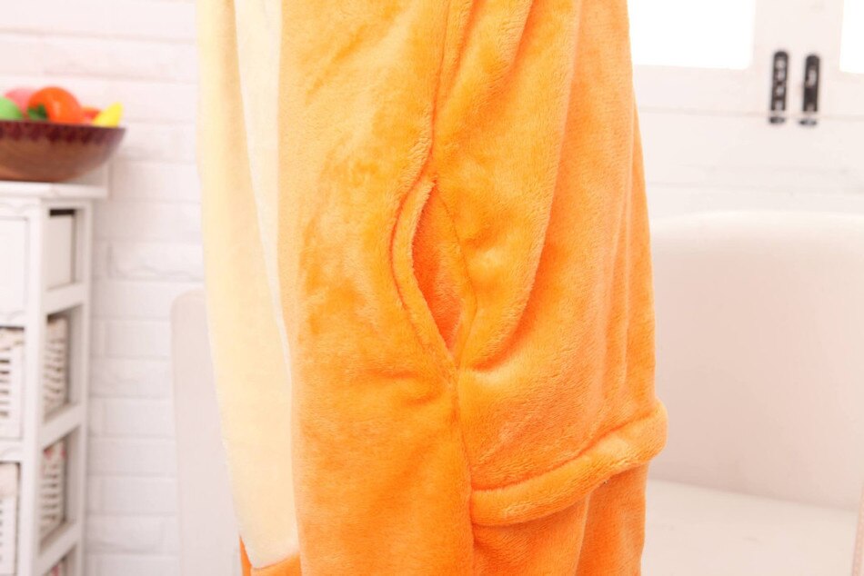 Onesies ملابس دبدوب برتقالي كوسبلاي ملابس تنكريه بيجامة قطعة واحدة بتصميم حيوانات للكبار ملابس نوم بقلنسوة، ملابس منزل للهالوين والاحتفالات