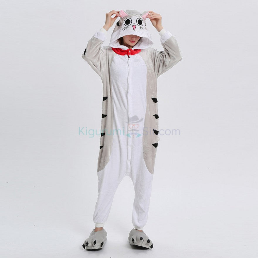 Onesies  ملابس قط رصاصي كوسبلاي ملابس تنكريه بيجامة قطعة واحدة بتصميم حيوانات للكبار ملابس نوم بقلنسوة، ملابس منزل للهالوين والاحتفالات