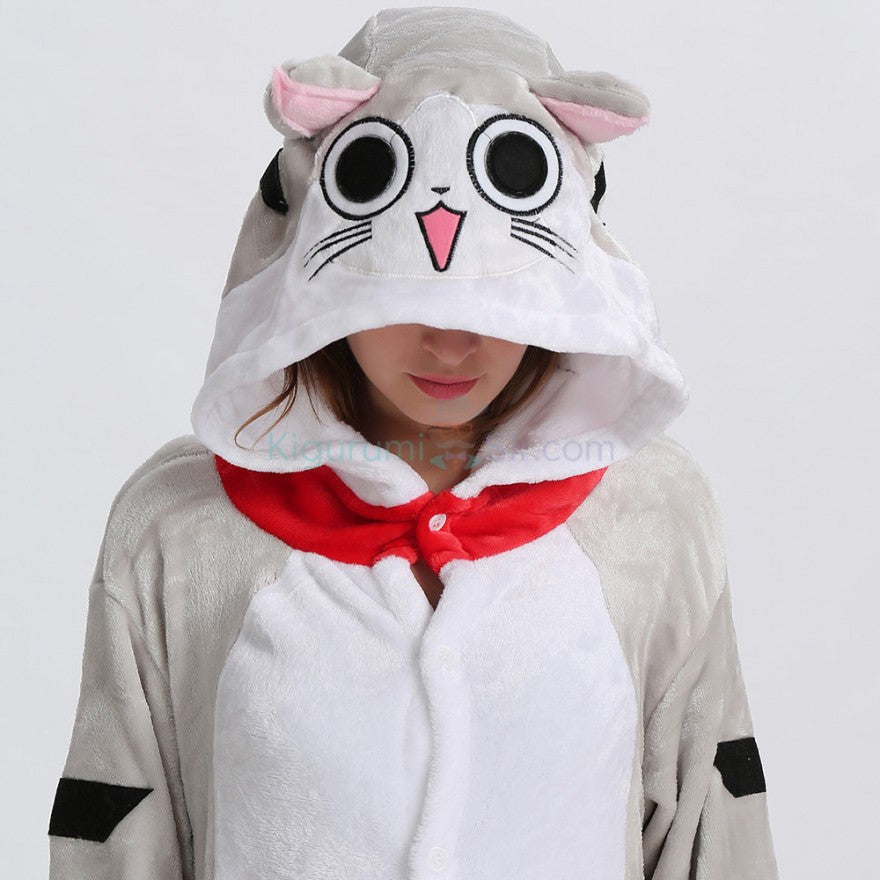 Onesies  ملابس قط رصاصي كوسبلاي ملابس تنكريه بيجامة قطعة واحدة بتصميم حيوانات للكبار ملابس نوم بقلنسوة، ملابس منزل للهالوين والاحتفالات