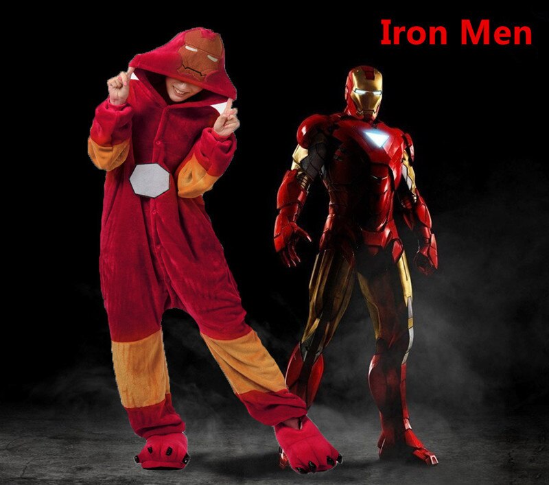 Onesies  ملابس أيرون مان كوسبلاي ملابس تنكريه بيجامة قطعة واحدة بتصميم حيوانات للكبار ملابس نوم بقلنسوة، ملابس منزل للهالوين والاحتفالات