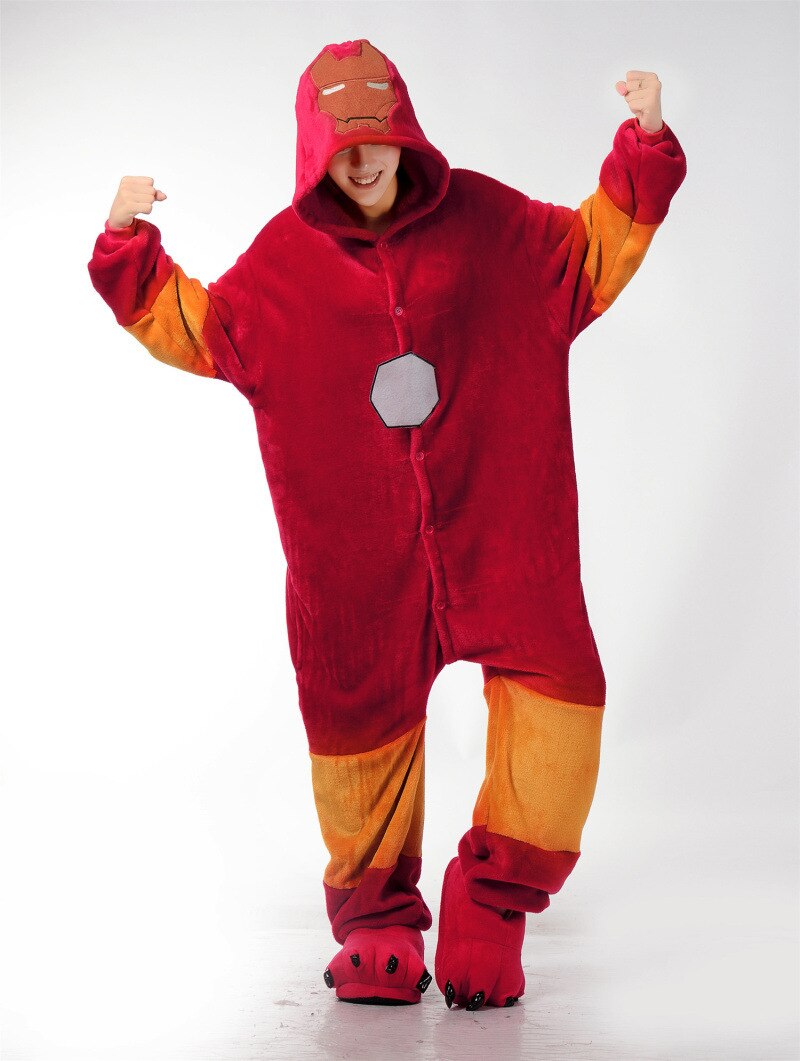 Onesies  ملابس أيرون مان كوسبلاي ملابس تنكريه بيجامة قطعة واحدة بتصميم حيوانات للكبار ملابس نوم بقلنسوة، ملابس منزل للهالوين والاحتفالات