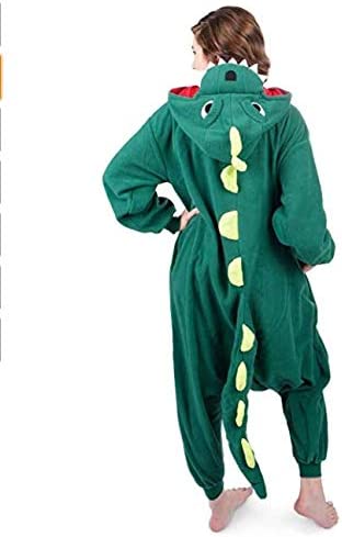 Onesies  ملابس تنين أخضر كوسبلاي ملابس تنكريه بيجامة قطعة واحدة بتصميم حيوانات للكبار ملابس نوم بقلنسوة، ملابس منزل للهالوين والاحتفالات