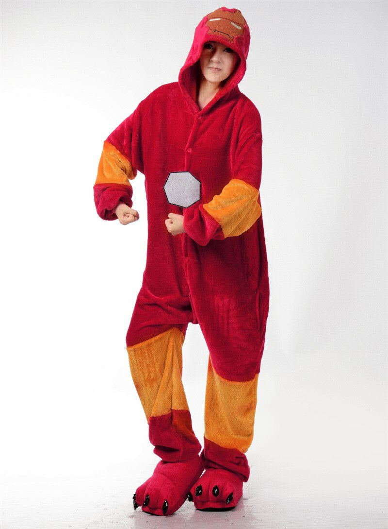 Onesies  ملابس أيرون مان كوسبلاي ملابس تنكريه بيجامة قطعة واحدة بتصميم حيوانات للكبار ملابس نوم بقلنسوة، ملابس منزل للهالوين والاحتفالات