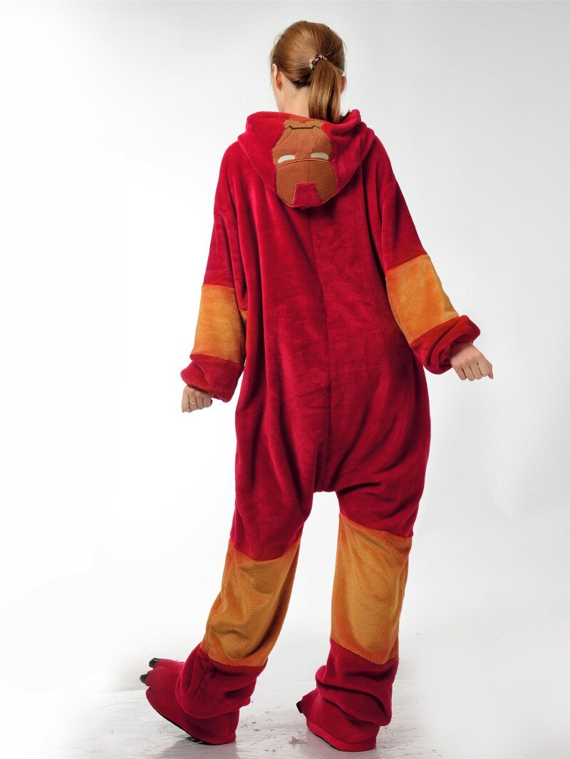 Onesies  ملابس أيرون مان كوسبلاي ملابس تنكريه بيجامة قطعة واحدة بتصميم حيوانات للكبار ملابس نوم بقلنسوة، ملابس منزل للهالوين والاحتفالات