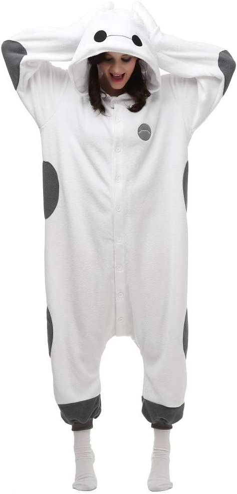 Onesies  ملابس باي ماكس من فلم 6 هيرو كوسبلاي ملابس تنكريه بيجامة قطعة واحدة بتصميم حيوانات للكبار ملابس نوم بقلنسوة، ملابس منزل للهالوين والاحتفالات