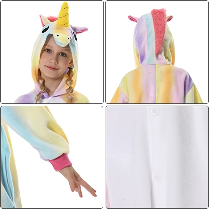 Onesies  ملابس وحيد القرن ملون كوسبلاي ملابس تنكريه بيجامة قطعة واحدة بتصميم حيوانات للكبار ملابس نوم بقلنسوة، ملابس منزل للهالوين والاحتفالات