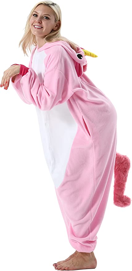 Onesies  ملابس وحيد القرن بمبي كوسبلاي ملابس تنكريه بيجامة قطعة واحدة بتصميم حيوانات للكبار ملابس نوم بقلنسوة، ملابس منزل للهالوين والاحتفالات