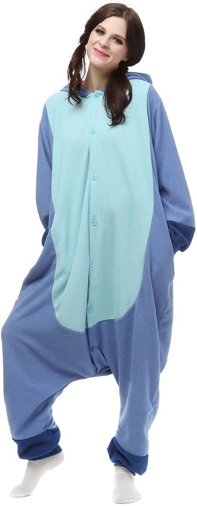 Onesies  ملابس ستيتش كوسبلاي ملابس تنكريه بيجامة قطعة واحدة بتصميم حيوانات للكبار ملابس نوم بقلنسوة، ملابس منزل للهالوين والاحتفالات