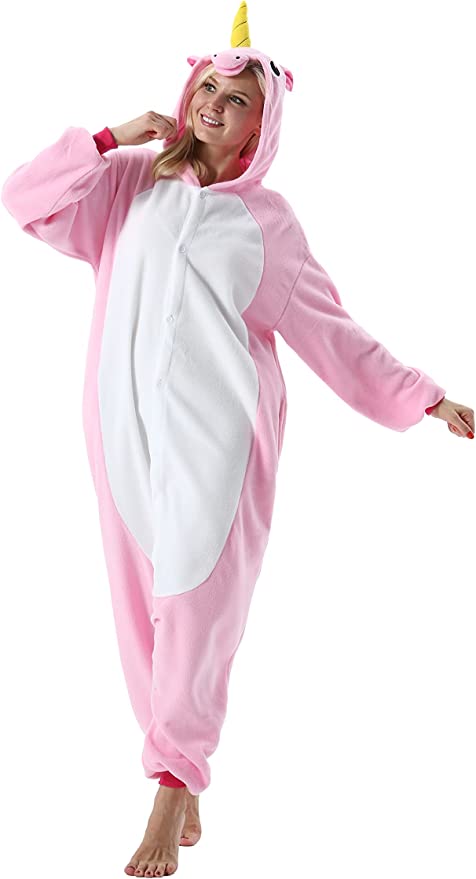 Onesies  ملابس وحيد القرن بمبي كوسبلاي ملابس تنكريه بيجامة قطعة واحدة بتصميم حيوانات للكبار ملابس نوم بقلنسوة، ملابس منزل للهالوين والاحتفالات