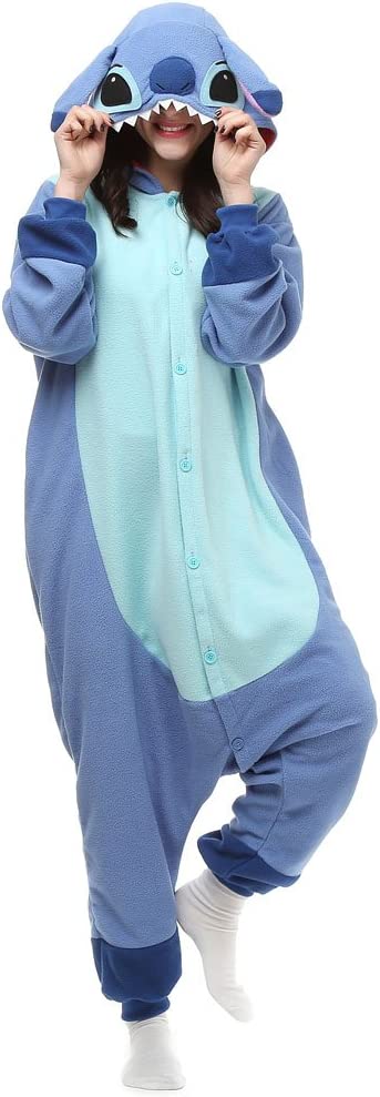 Onesies  ملابس ستيتش كوسبلاي ملابس تنكريه بيجامة قطعة واحدة بتصميم حيوانات للكبار ملابس نوم بقلنسوة، ملابس منزل للهالوين والاحتفالات