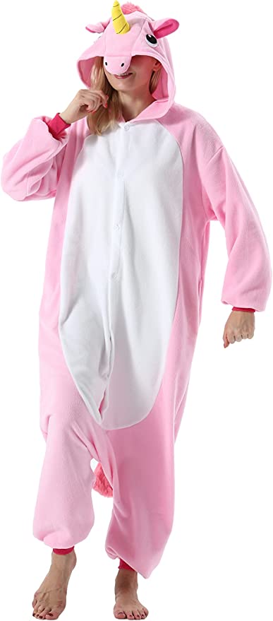 Onesies  ملابس وحيد القرن بمبي كوسبلاي ملابس تنكريه بيجامة قطعة واحدة بتصميم حيوانات للكبار ملابس نوم بقلنسوة، ملابس منزل للهالوين والاحتفالات