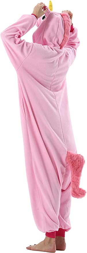 Onesies  ملابس وحيد القرن بمبي كوسبلاي ملابس تنكريه بيجامة قطعة واحدة بتصميم حيوانات للكبار ملابس نوم بقلنسوة، ملابس منزل للهالوين والاحتفالات