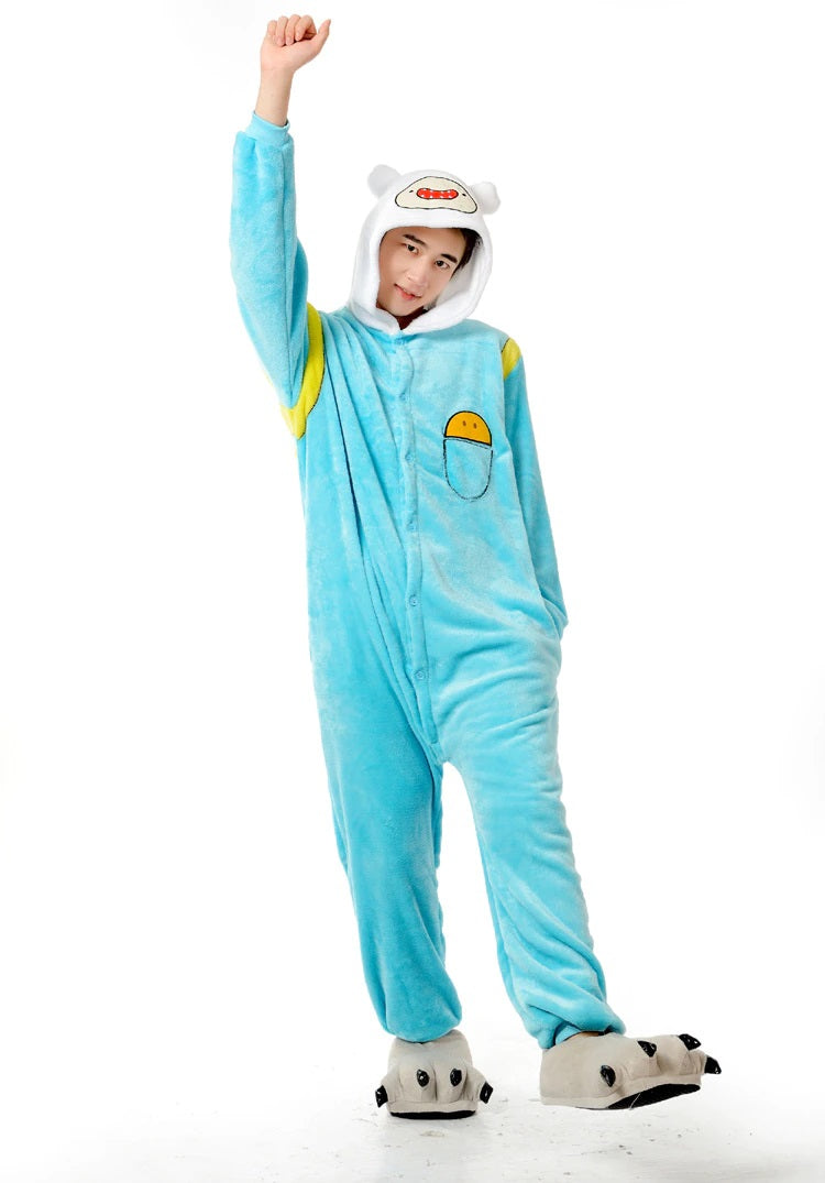 Onesies  ملابس فين كوسبلاي ملابس تنكريهبيجامة قطعة واحدة بتصميم حيوانات للكبار ملابس نوم بقلنسوة، ملابس منزل للهالوين والاحتفالات