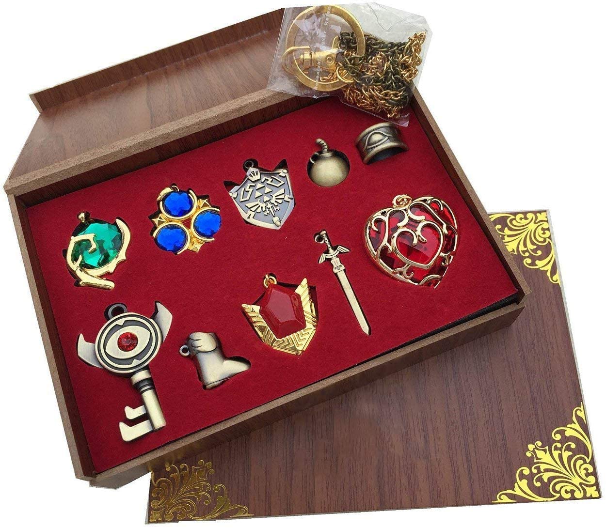 The Legend of Zelda wooden box 10 set Keychain مجموعة ميداليات أسطورة زيلدا.
