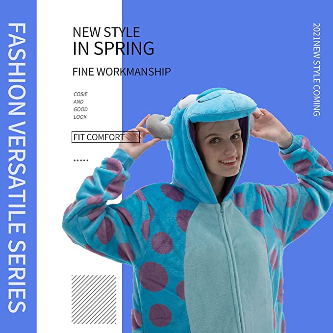 Onesies   ملابس سولوفان كوسبلاي ملابس تنكريه بيجامة قطعة واحدة بتصميم حيوانات للكبار ملابس نوم بقلنسوة، ملابس منزل للهالوين والاحتفالات